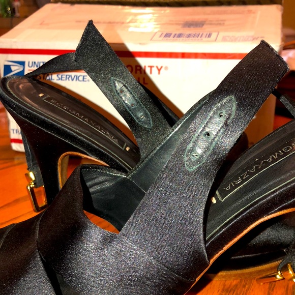 BCBG MAXAZRIA BLACK SATIN LEATHER PLATFORM HEELS - Picture 7 of 10